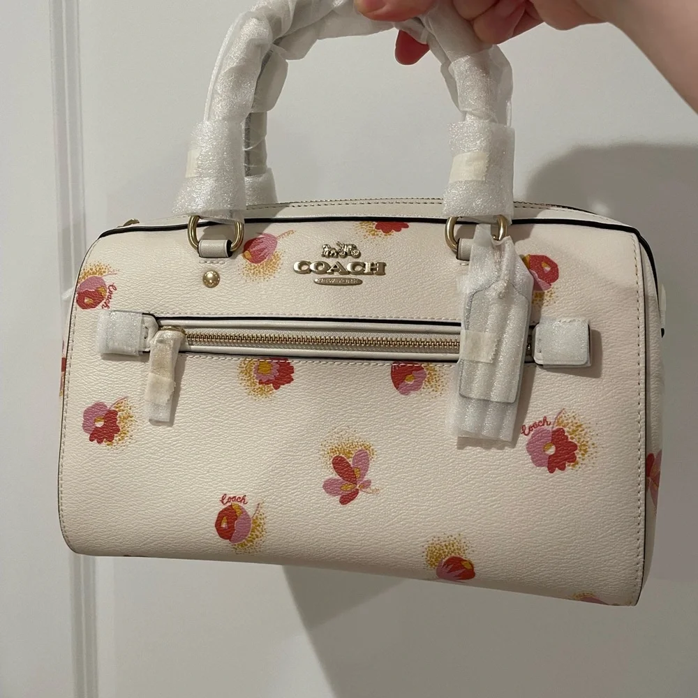 Coach Cream Floral Satchel with Pink and Red Accents - Picture 2 of 3